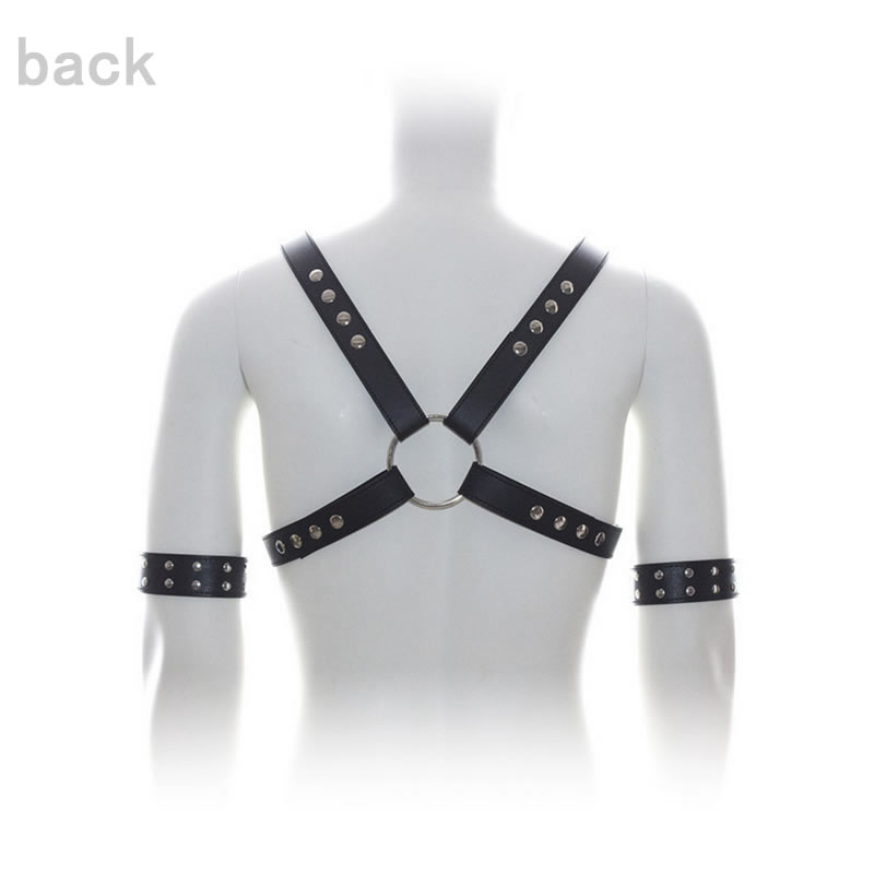 Male Sexy Leather Body Harness Bondage Chest Belt Straps with Arm Binders